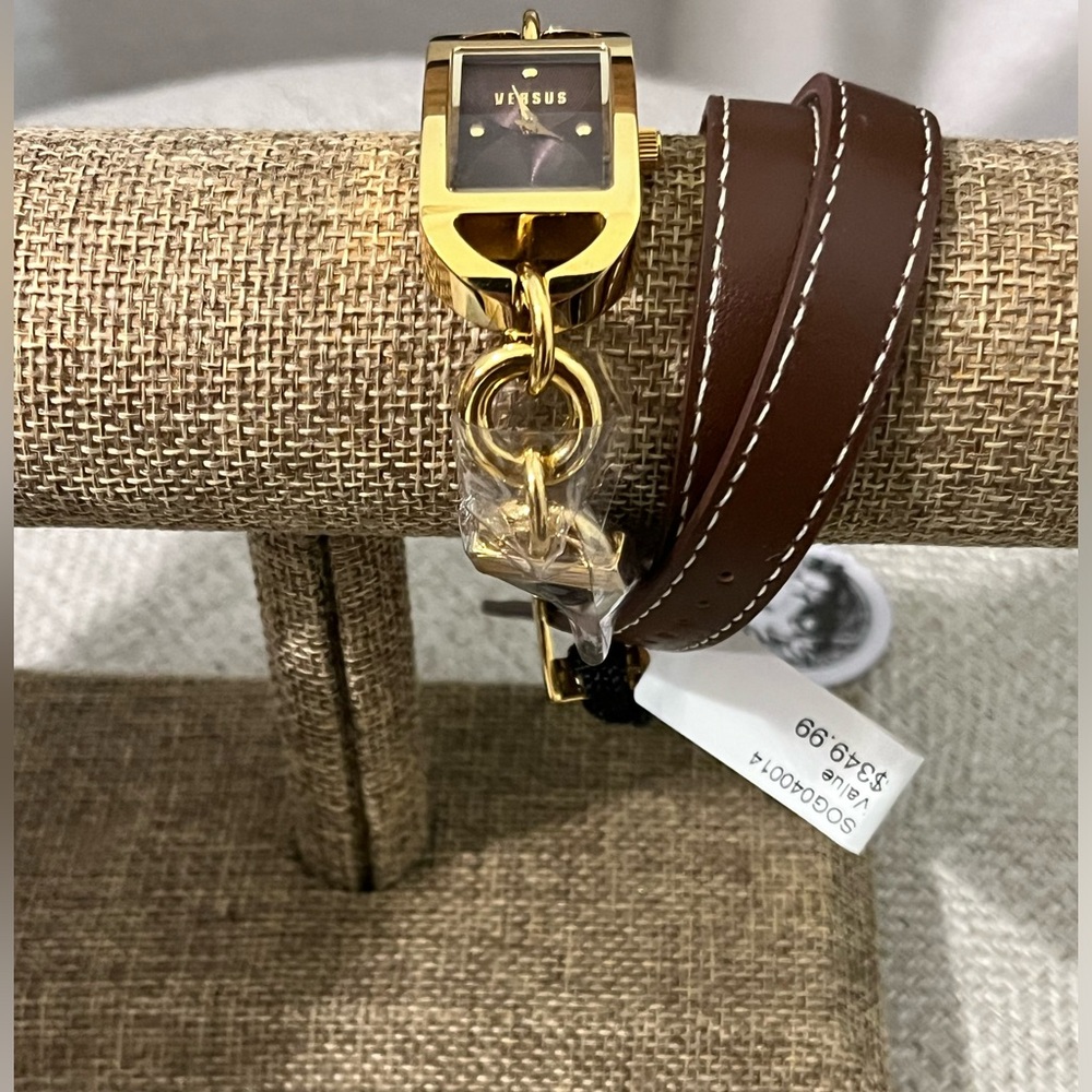 VERSUS by VERSACE NWT AUTHENTIC GENUINE BROWN LEATHER/GOLD WRAP DESIGN WATCH - Picture 8 of 17